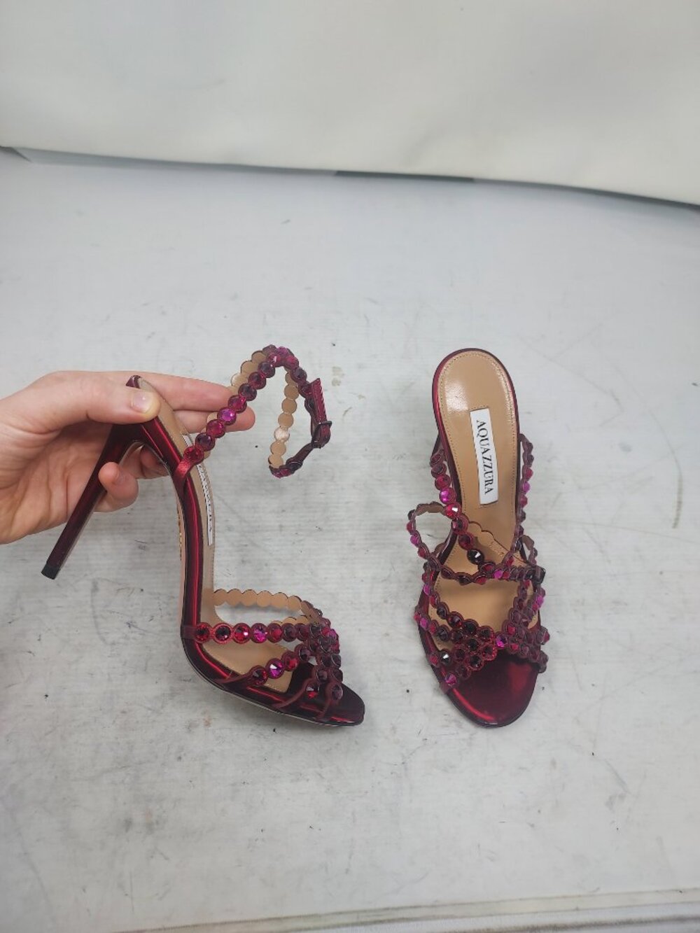 Aquazzura Tequila Crystal Jewel Red Heel Sandal